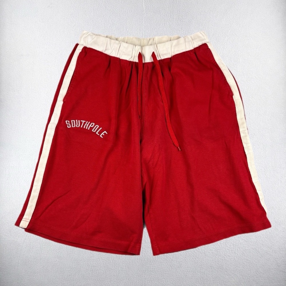 Southpole Sweat Shorts Men XL Red White Side Stripe Embroidered Logo Y2K Hip Hop